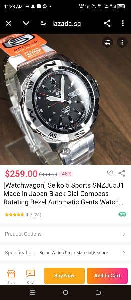 Seiko 5 Sports Automatic Black Stainless Steel Watch 7S3604M0 8