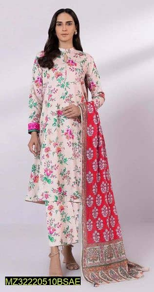 3 pcs women's unstitched lawn printed suit 0