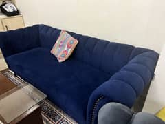Suede Dark Blue Sofa tufting on the sides 0