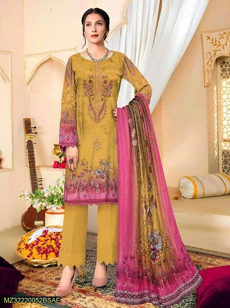 3 pcs women's Unstitched lawn embroidered suite 1