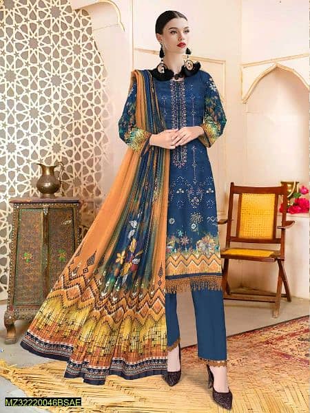 3 pcs women's Unstitched lawn embroidered suite 2