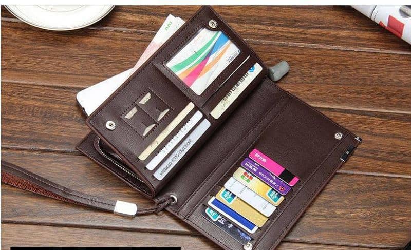 Men's leather plain bifold long wallet 2