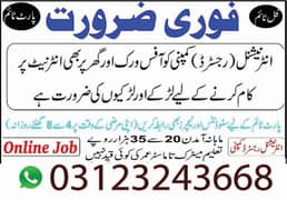 Boys/Girls Online job available,Part time/Data Entry/Typing/Assignment