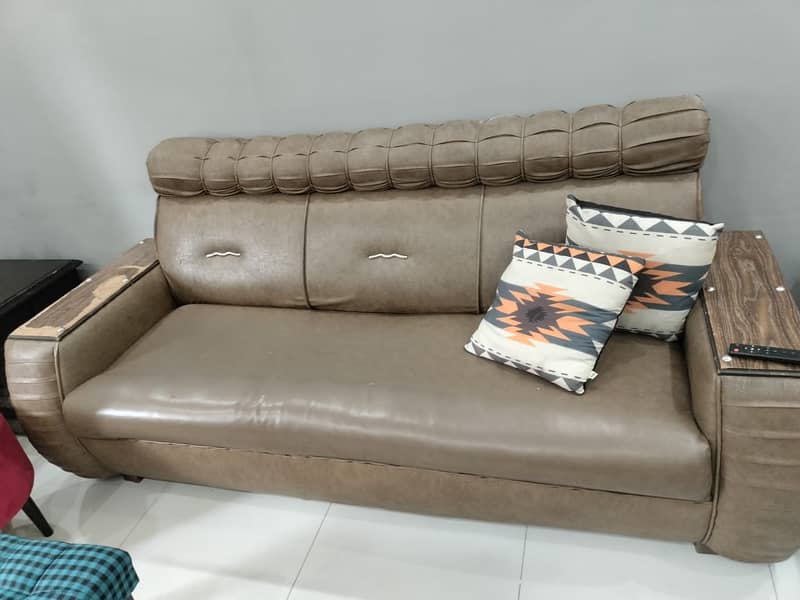 Sofa set / 5 seater sofa / leather sofa / wooden sofa / side tables 2