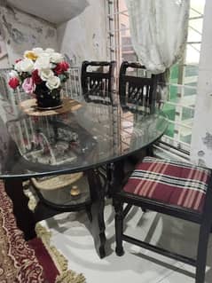 Dining table double glass with 6 chair