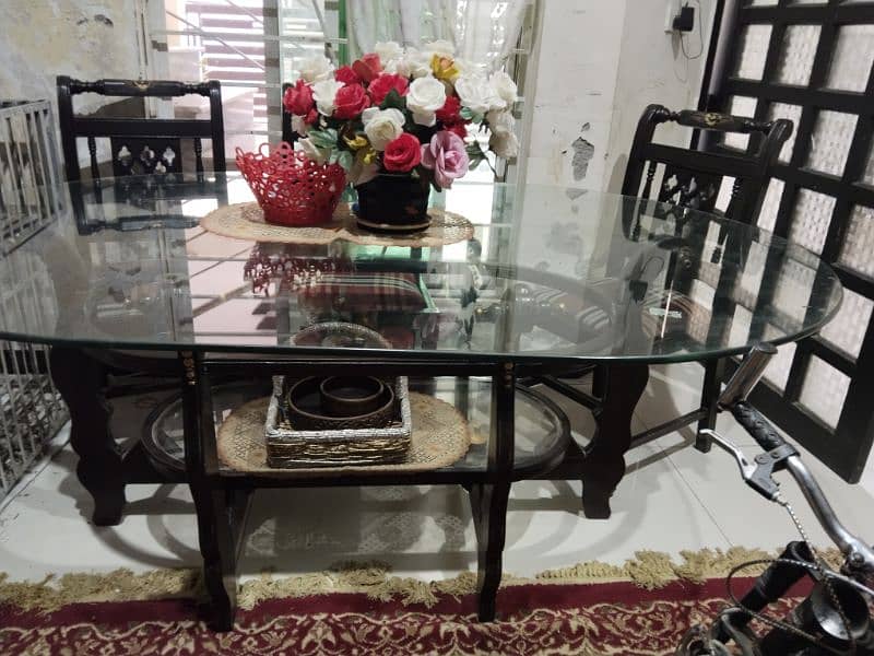 Dining table double glass with 6 chair 1