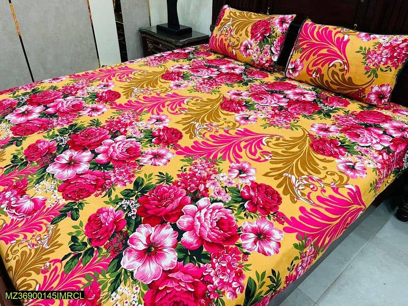 3 PCs cotton printed double bedsheets 0