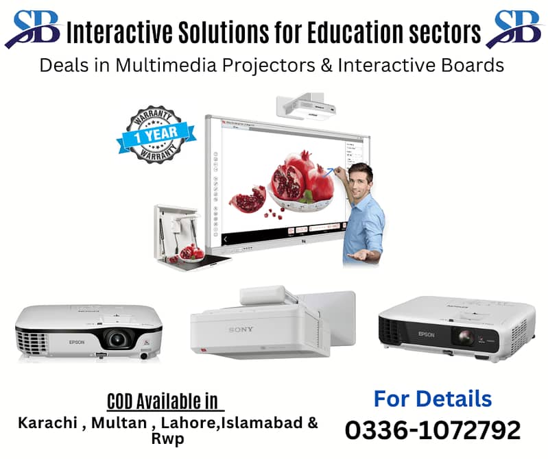 Multimedia projectors and Interactive Boards Available for sale 0