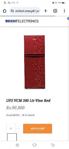 New orient fridge LVO VCM 380 litre