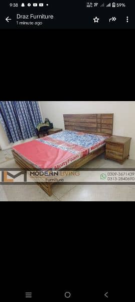 King size bed with 2 side tables best quality 4