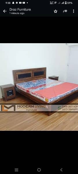King size bed with 2 side tables best quality 7