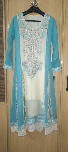 Blue and cream flare frock ready to wear with belt