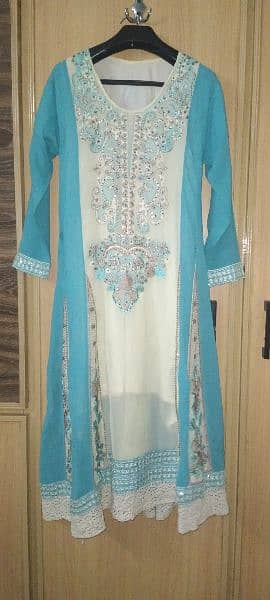 Blue and cream flare frock ready to wear with belt 0