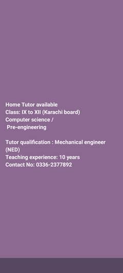 Home Tutor available