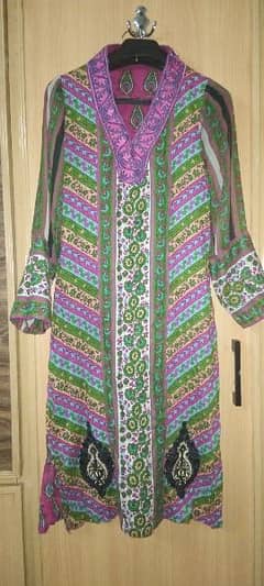3 piece Beautiful Lawn colorful dress with chiffon dupatta and sleeves 0