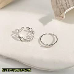 2Pcs Alloy Silver Plated Heart Design Ring 0