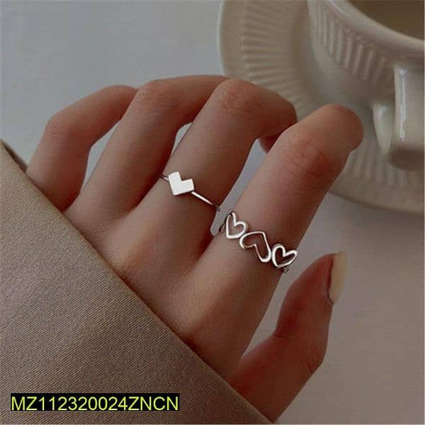 2Pcs Alloy Silver Plated Heart Design Ring 1