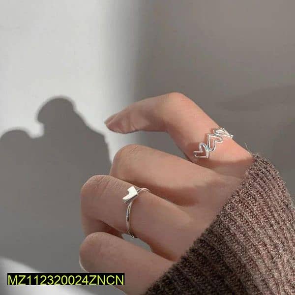 2Pcs Alloy Silver Plated Heart Design Ring 2