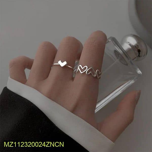 2Pcs Alloy Silver Plated Heart Design Ring 3