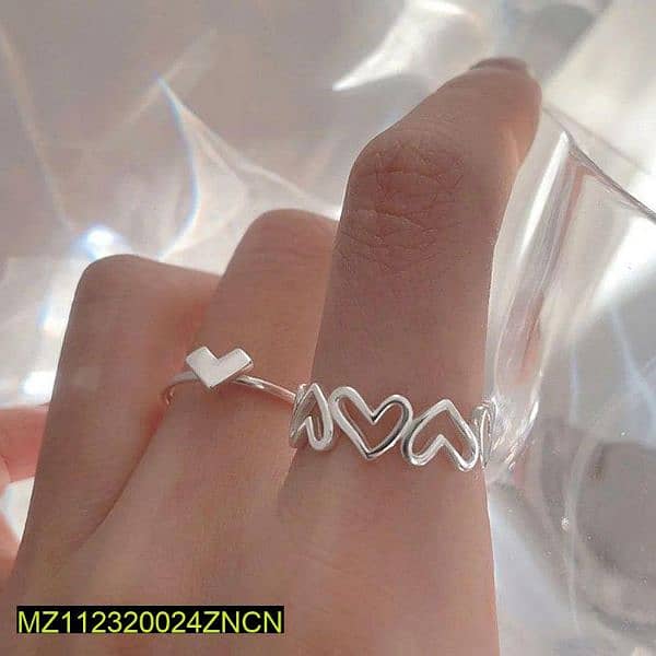 2Pcs Alloy Silver Plated Heart Design Ring 4