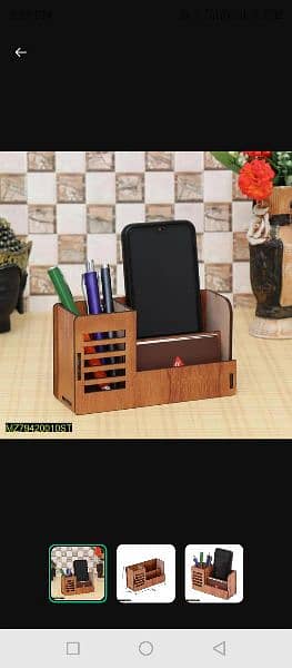1 Pc Mobile Holder Wooden Desk Organizer 2