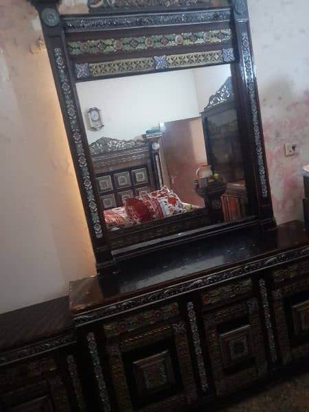 double bed+show case+mirror for sale 1