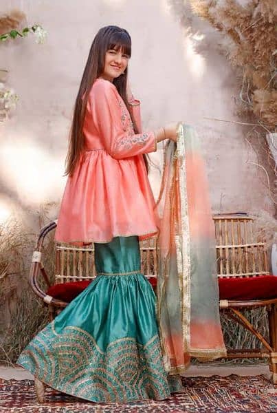 Embroided Raw Silk Peplum Style Gharara Suit Sana's Pk 2