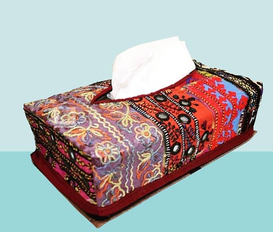 Fancy Tissue Box Cover With Sindhi Hand Embroidery for Drawing Room - 1