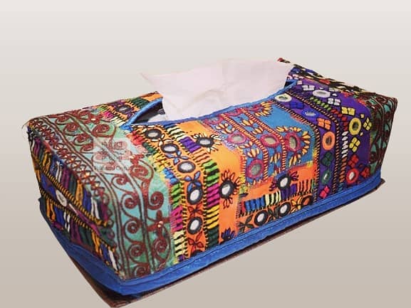 Fancy Tissue Box Cover With Sindhi Hand Embroidery for Drawing Room - 2