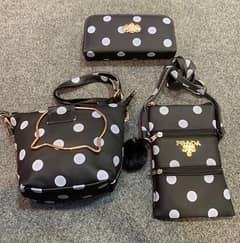 3 Pc black polka dot purse set