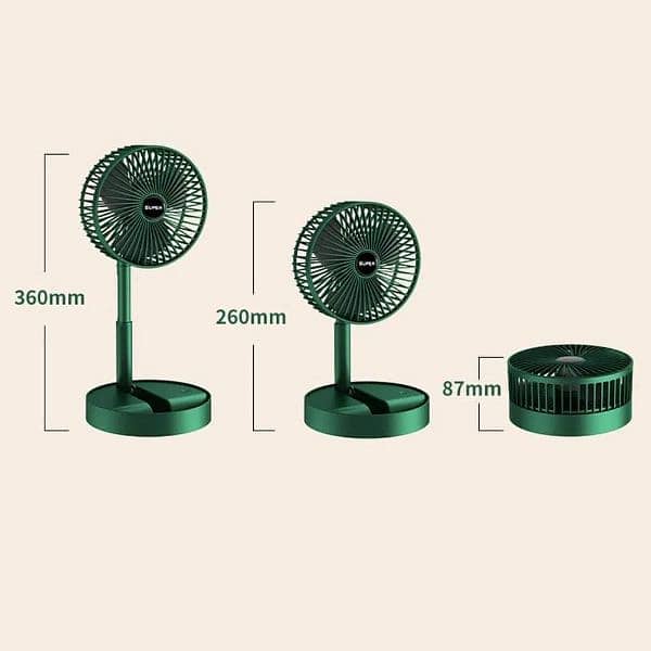 Foldable Telescopic Table Fan with 3 Speeds Control Rechargeable 2