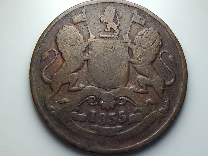EAST INDIA COMPANY YEAR 1835 BRITISH INDIA 1/2 HALF ANNA COIN 1