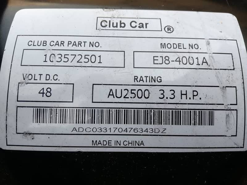 Club Car 48V 3.3 HP Electric Motor - Model EJ8-4001A, Part 103572501 4
