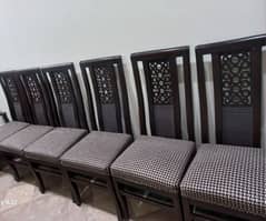 6 seater dining with six wooden chairs