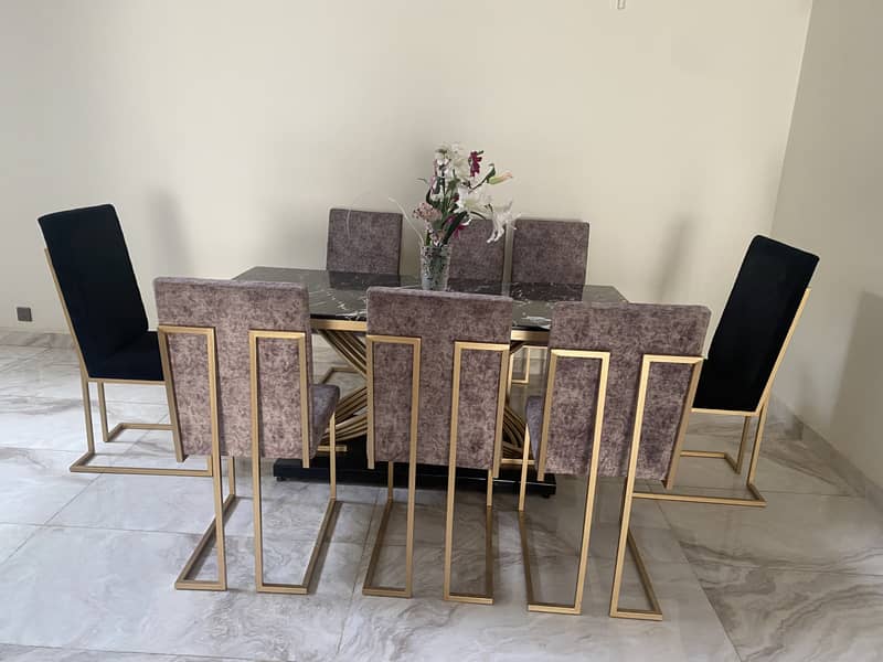 Marble dining table with 8 dining chairs. 3