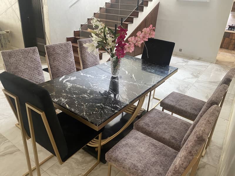 Marble dining table with 8 dining chairs. 5
