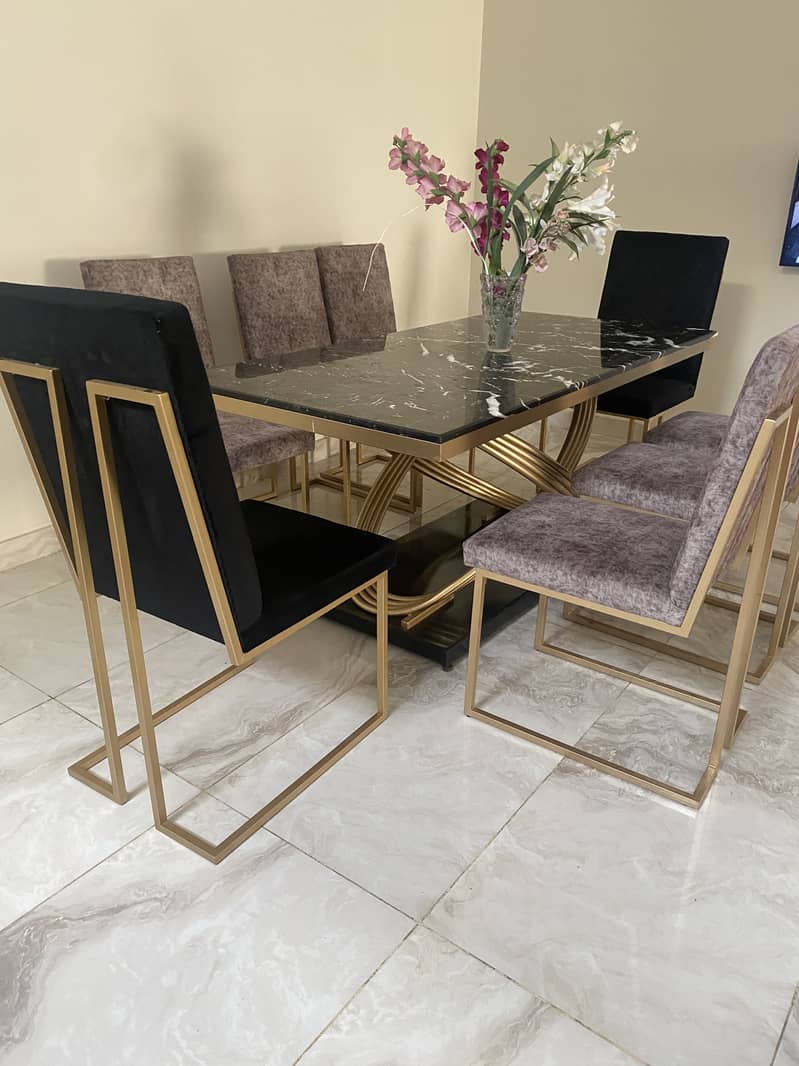 Marble dining table with 8 dining chairs. 7