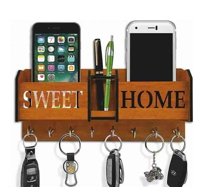 Wooden Wall Key and mobile Holder in 3 different design in one Price. 1