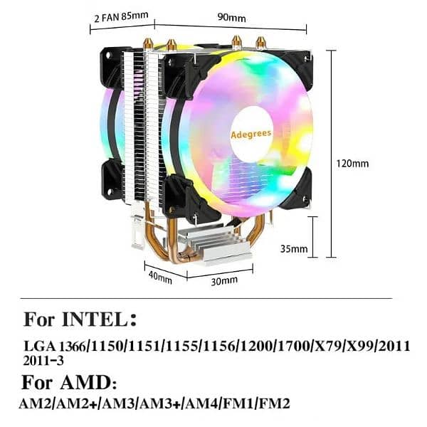 Adegrees cpu cooler for Intel and Amd 3