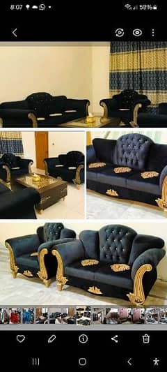 good looking sofa set with wood table + glass
