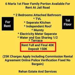 6 Marla 1st Floor Family Portion Available For Rent At Jail Road