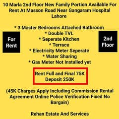 10 Marla 2nd Floor New Family Portion For Rent At Masson Road