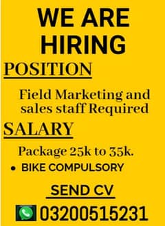 Field Marketing and sales staff Required 0