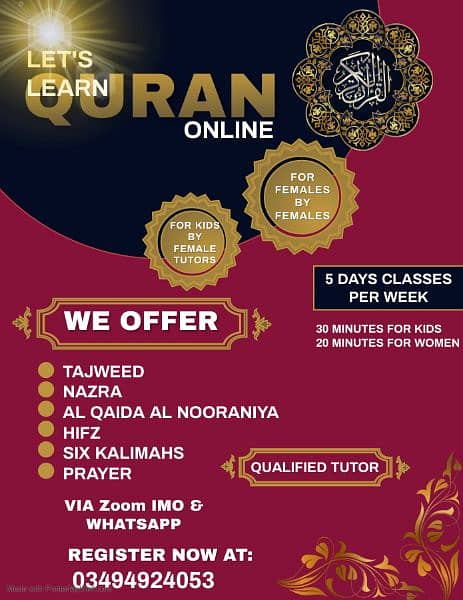 We offer   free trial class 
 Tajweed 
 Nazra 
 Al Quran al Nooraniya 0