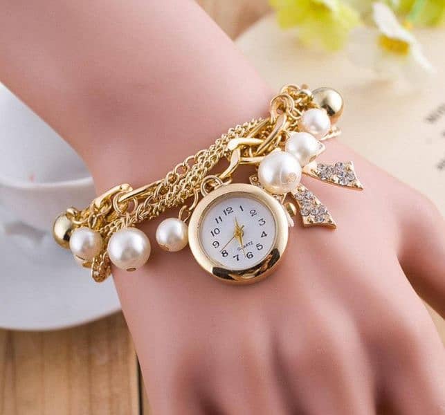 Pearl bracelet watch for girls 0