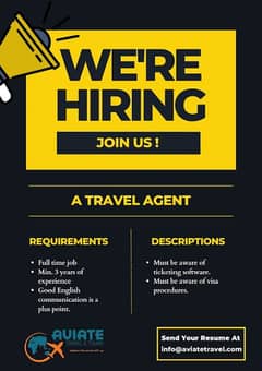 hirring staff male /female for travel agency