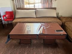 Sofa Set with Puffy and Two Wooden Tables 0