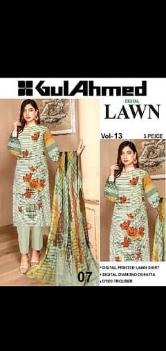 3pc women unstitched lawn Gulahmed