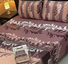 3 Pcs Cotton Printed Double Bedsheet