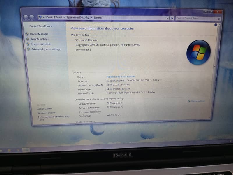 Dell XPS,core i7,Quadcore (2nd generation)3gb graphics,8gb,500gb 7